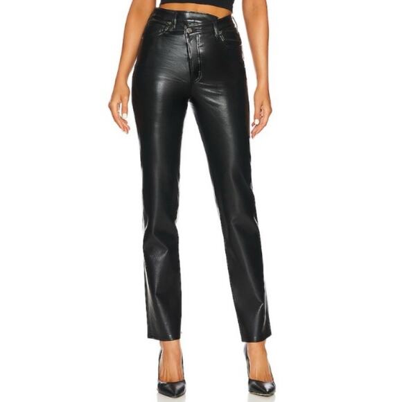 Agolde Criss Cross Straight Black Soft Recycled Leather Pants 25 $378 - Picture 1 of 12